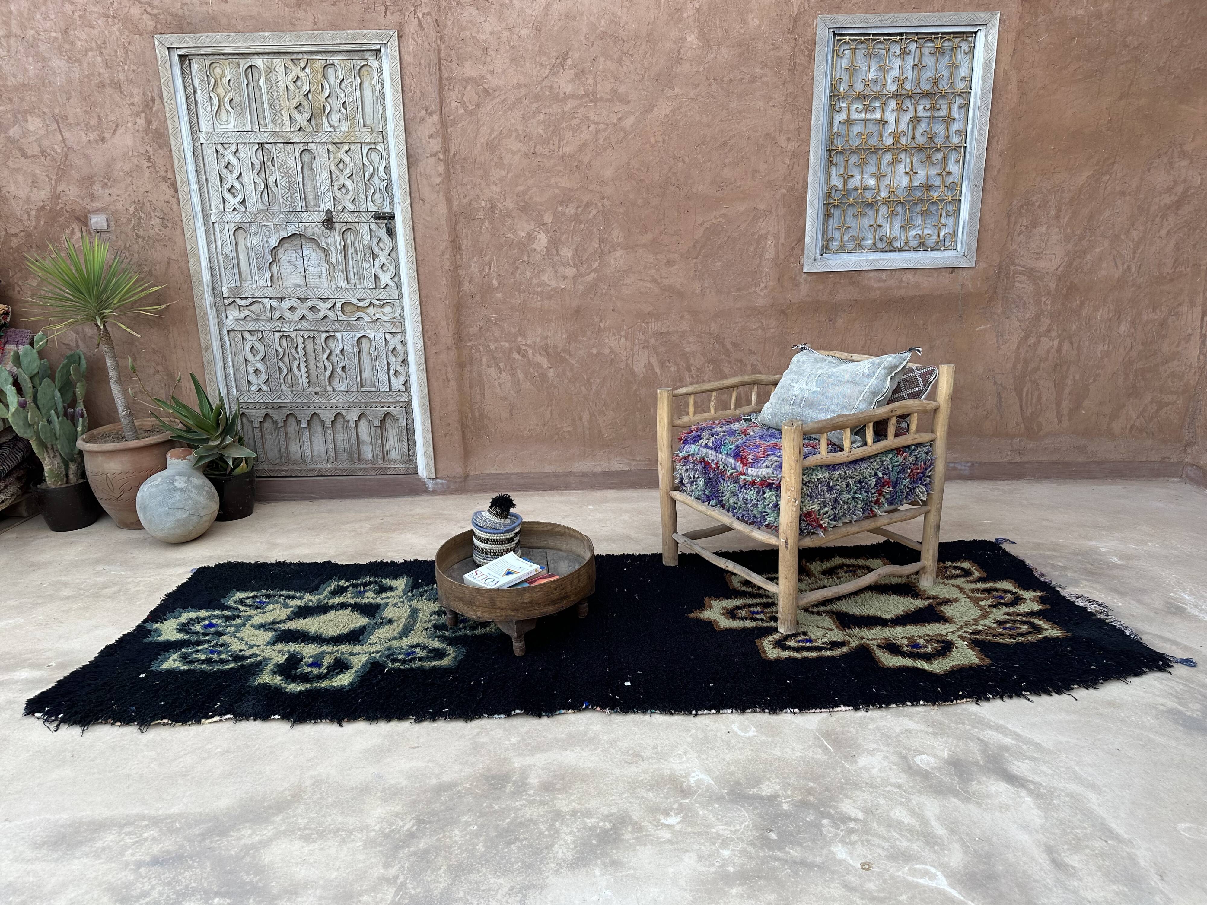 Moroccan Boujad rug black - 108 x 323 cm