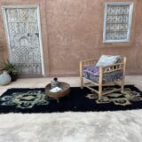 Moroccan Boujad rug black - 108 x 323 cm