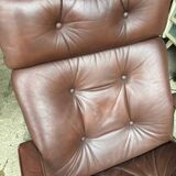 Scandinavian leather and wood armchair Kengu armchair Elsa & Nordahl Solheim- Rykken
