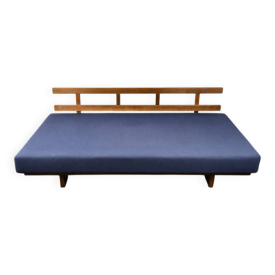 Canapé-lit BM4312 en chêne, hêtre et laine bleue par Børge Mogensen pour Fredericia, Danemark, 1960