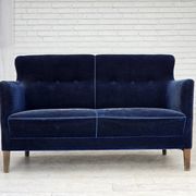 1960s, Danish 2-seater sofa. dark blue furniture velour.