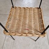 Table, harness with shelf - Rattan, wrought iron base - In the style of Raoul Guys - 1960
