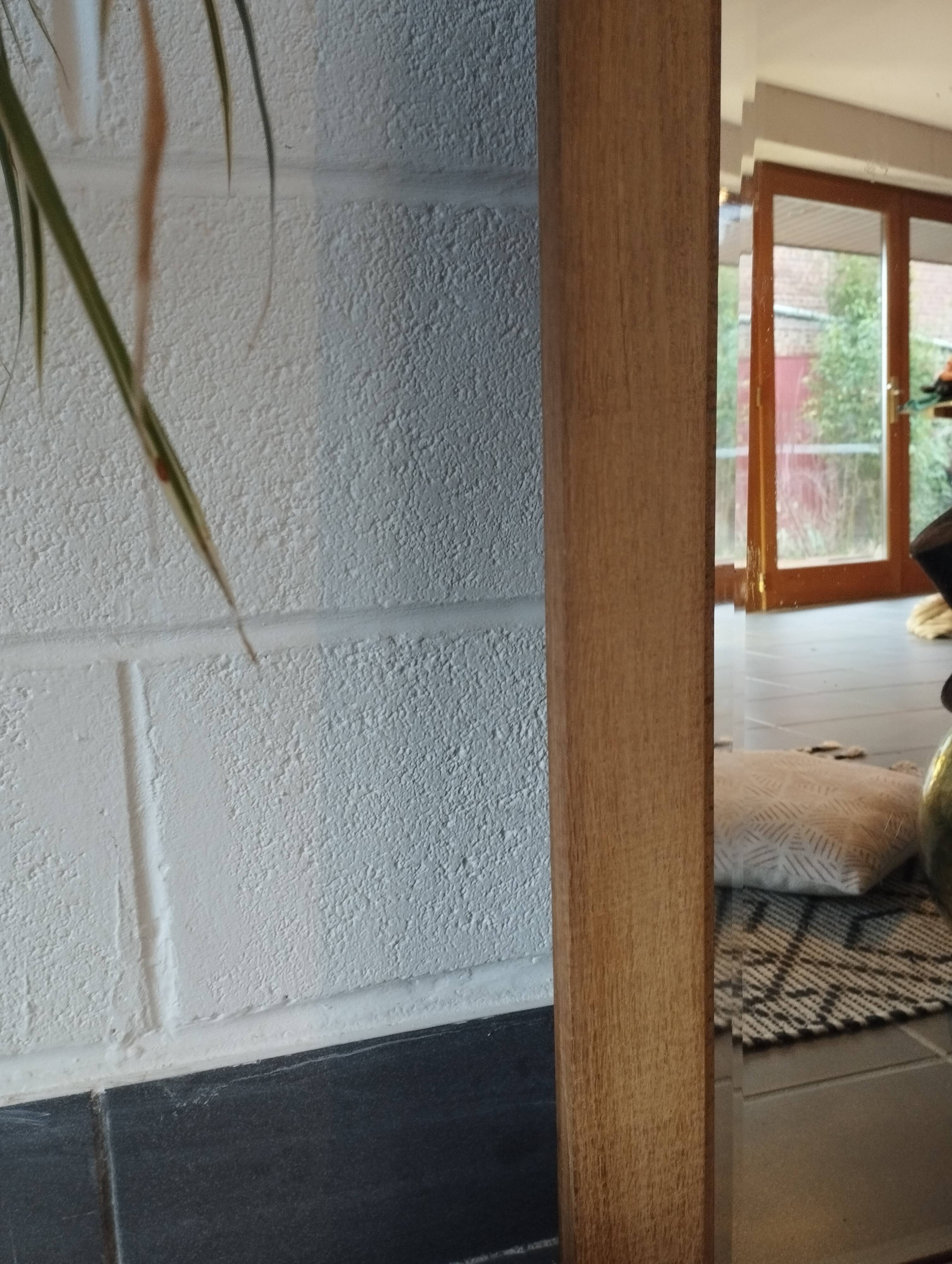 Beveled mirror vintage blond oak frame