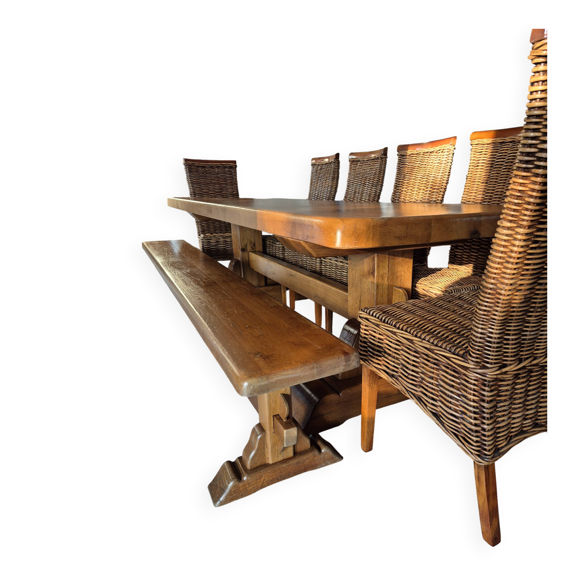 Monastery set in solid oak – table 2.60 m, benches and chairs