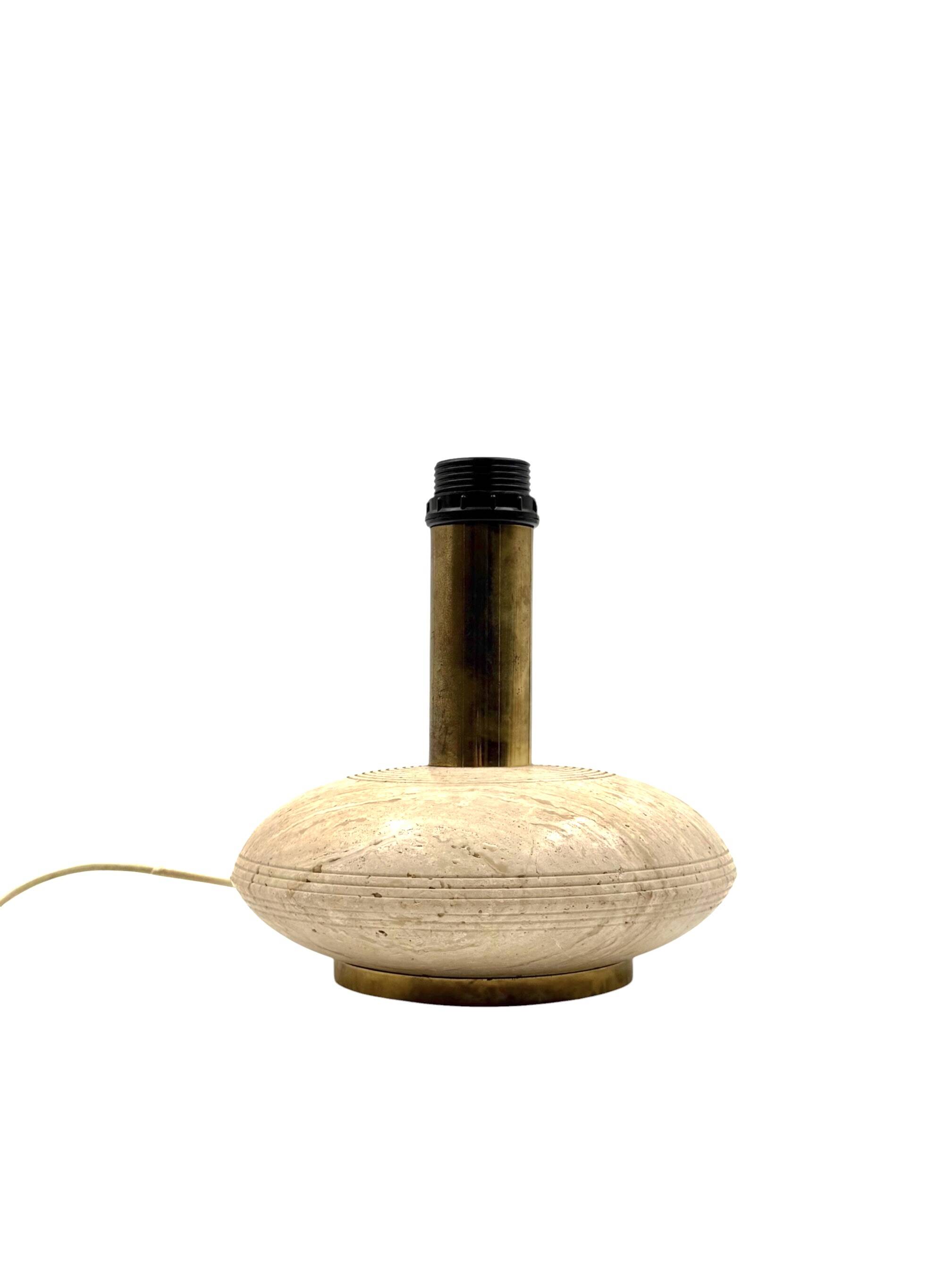 Travertine & brass table lamp base, Italy 1970s
