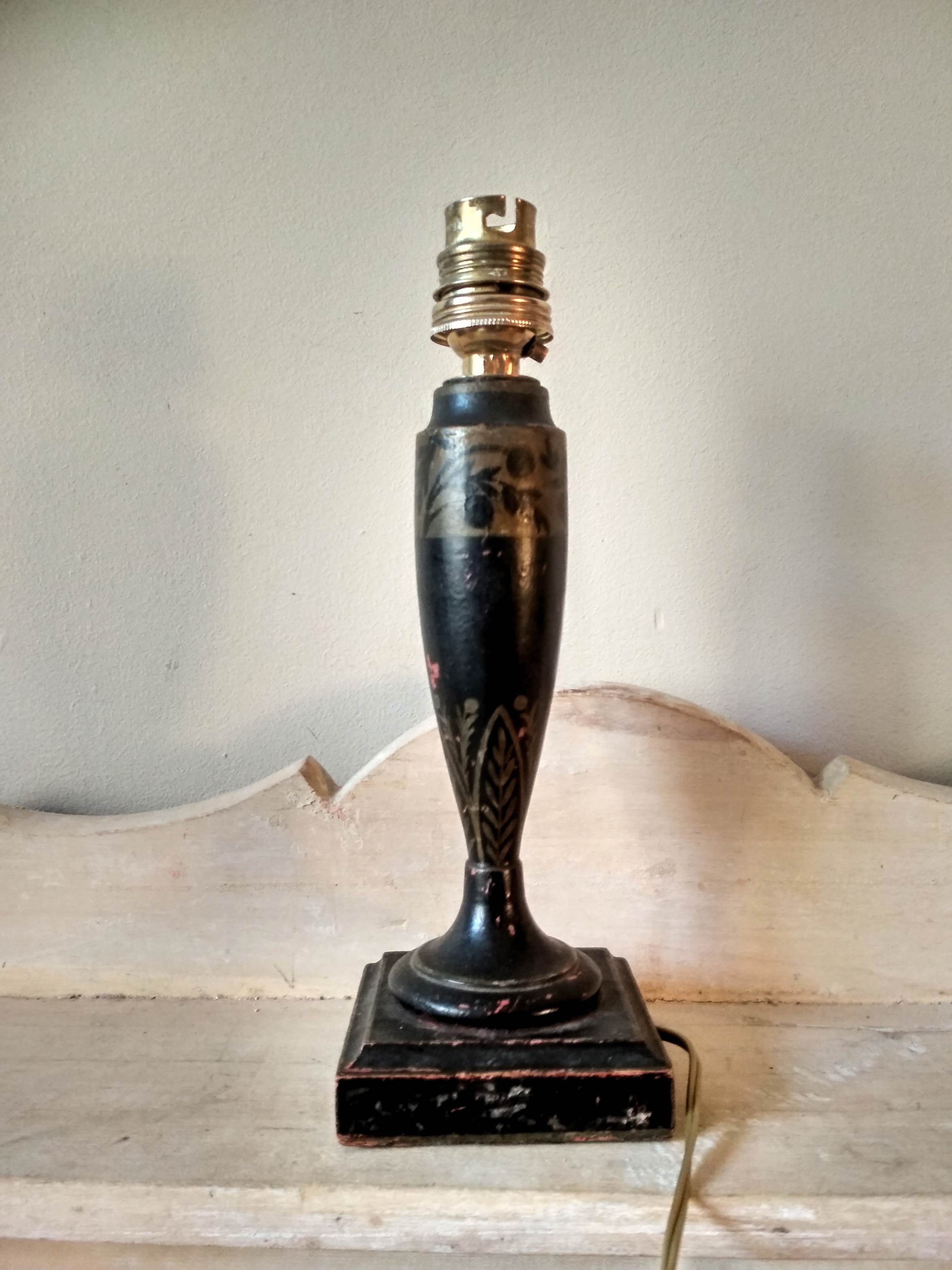 Turned wooden bedside lamp painted art deco style