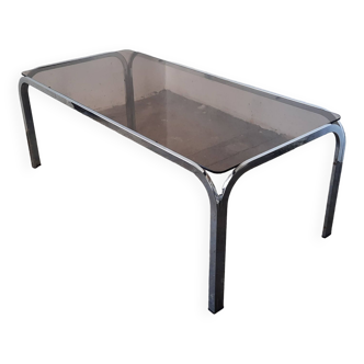 Table basse chrome, verre fumé