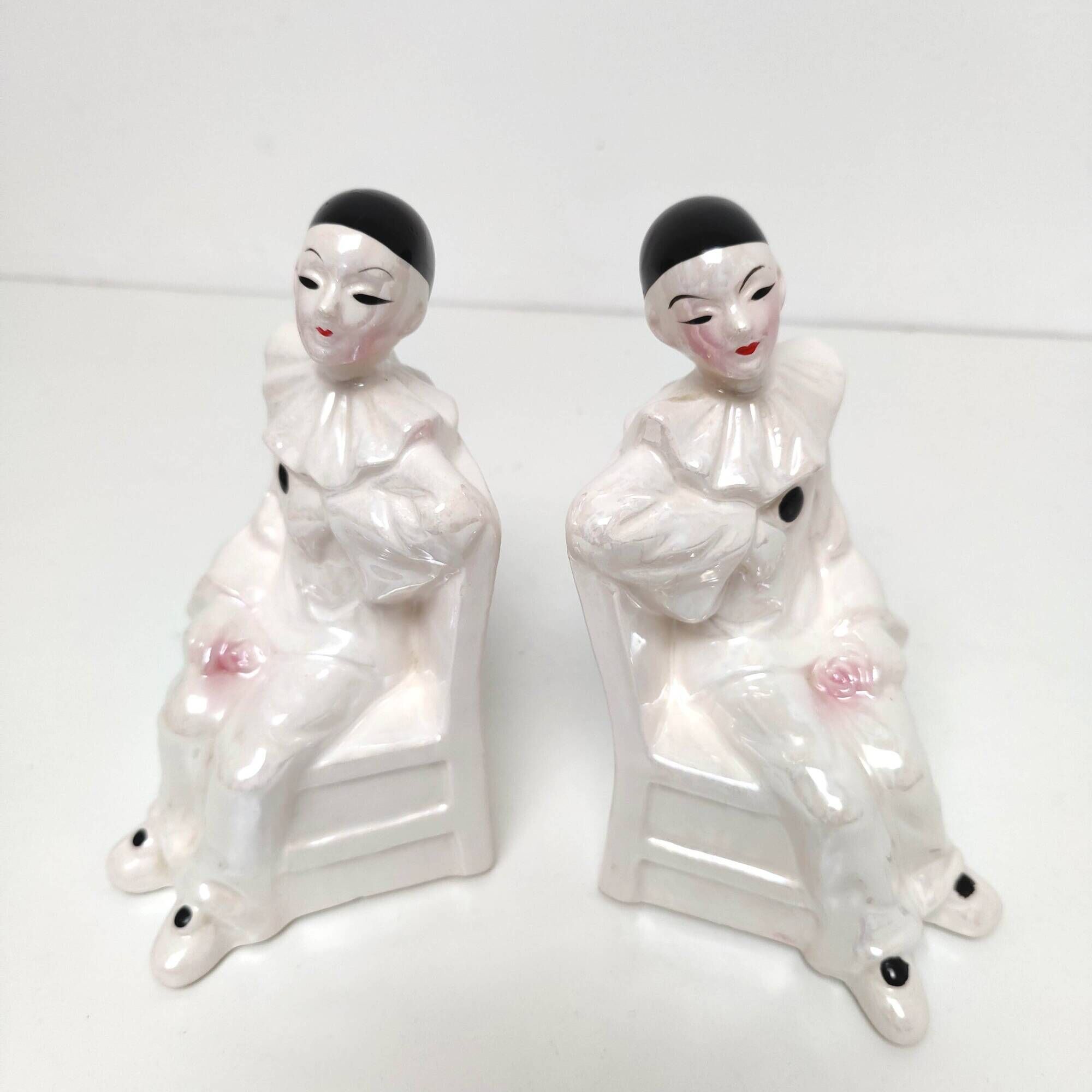 Pair of earthenware bookends Pierrot made in Holland 1970