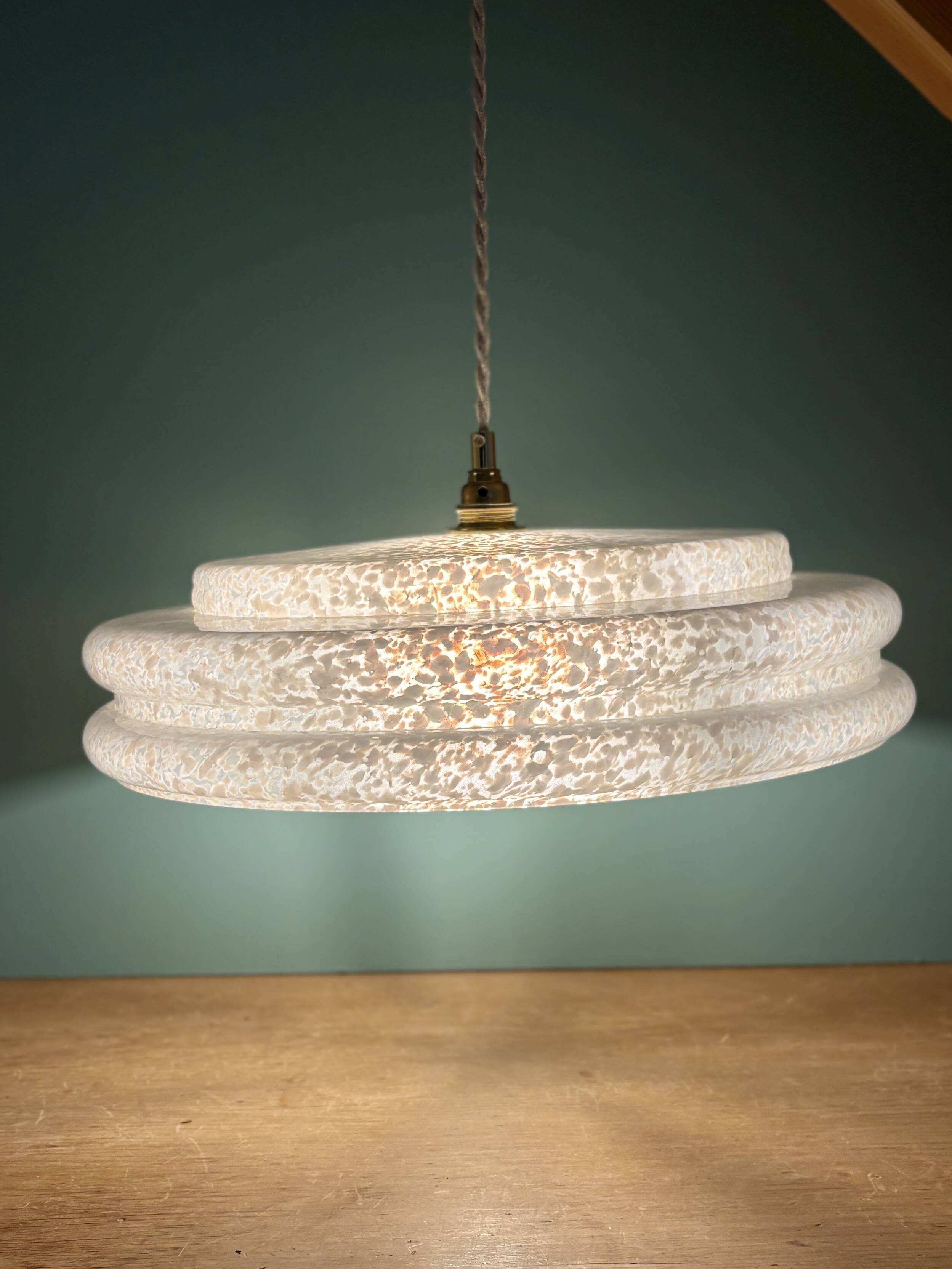 Vintage XXL glass pendant light from Clichy White