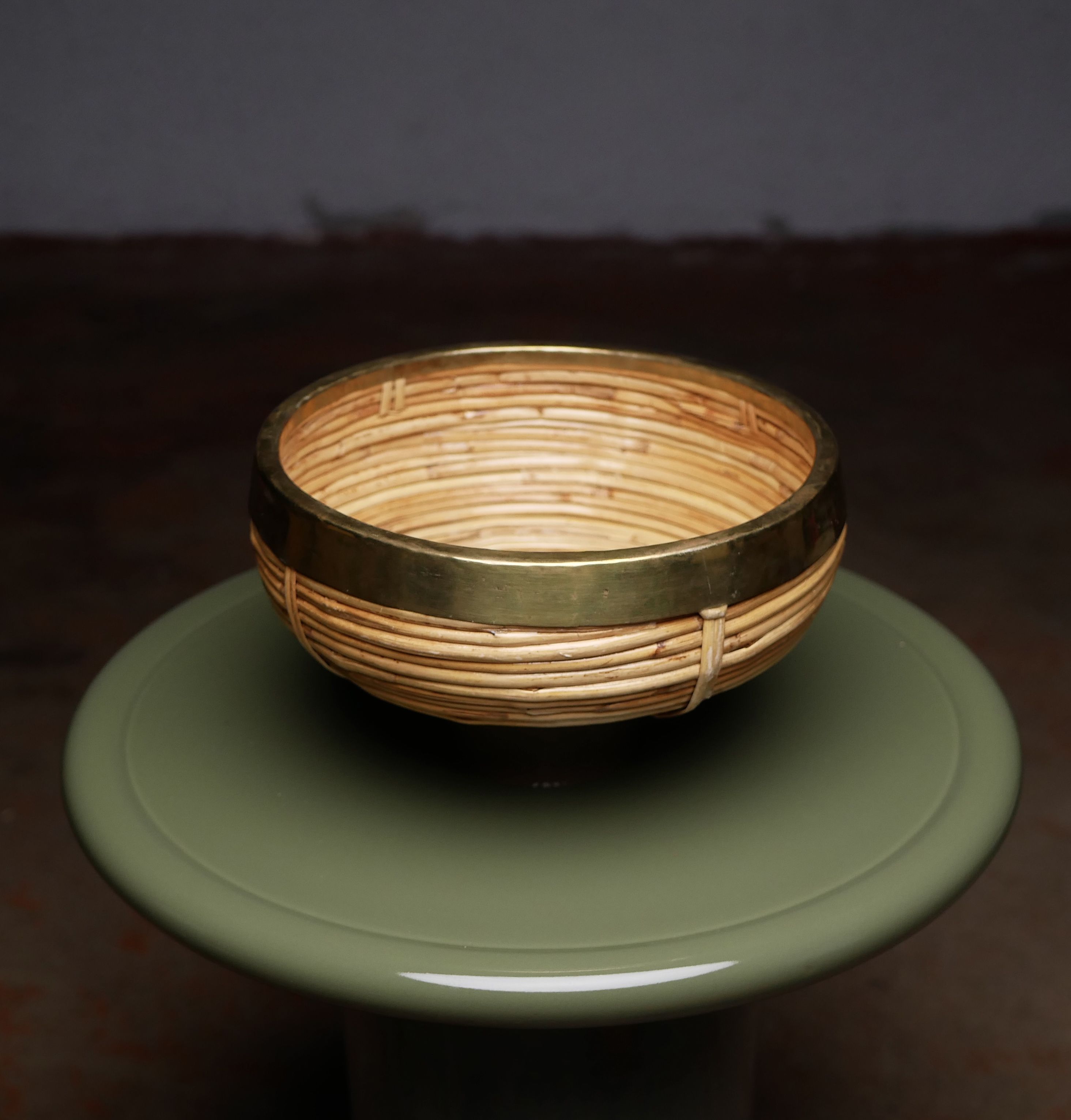 Rattan and brass fruit basket