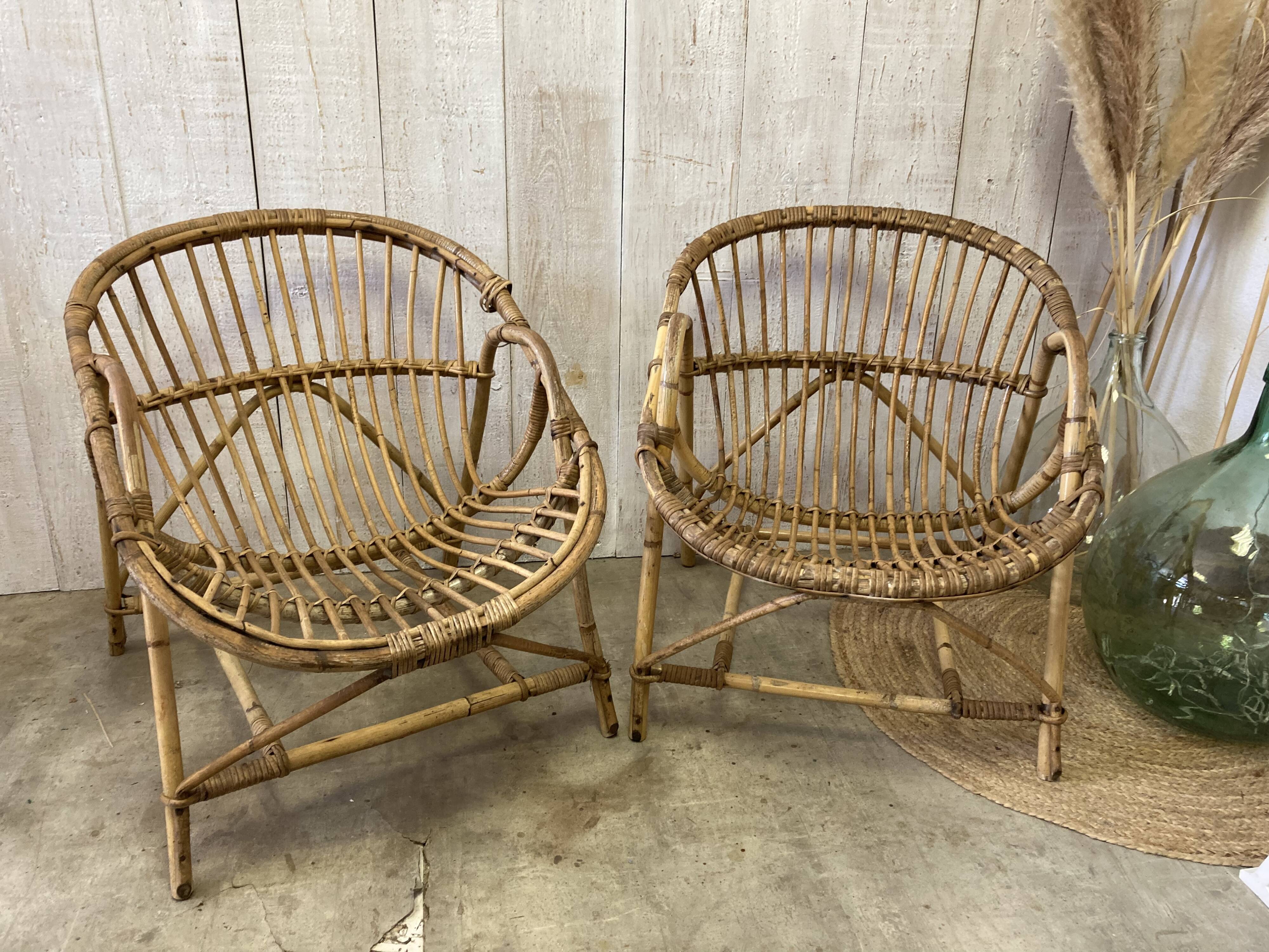Pair of vintage rattan armchairs