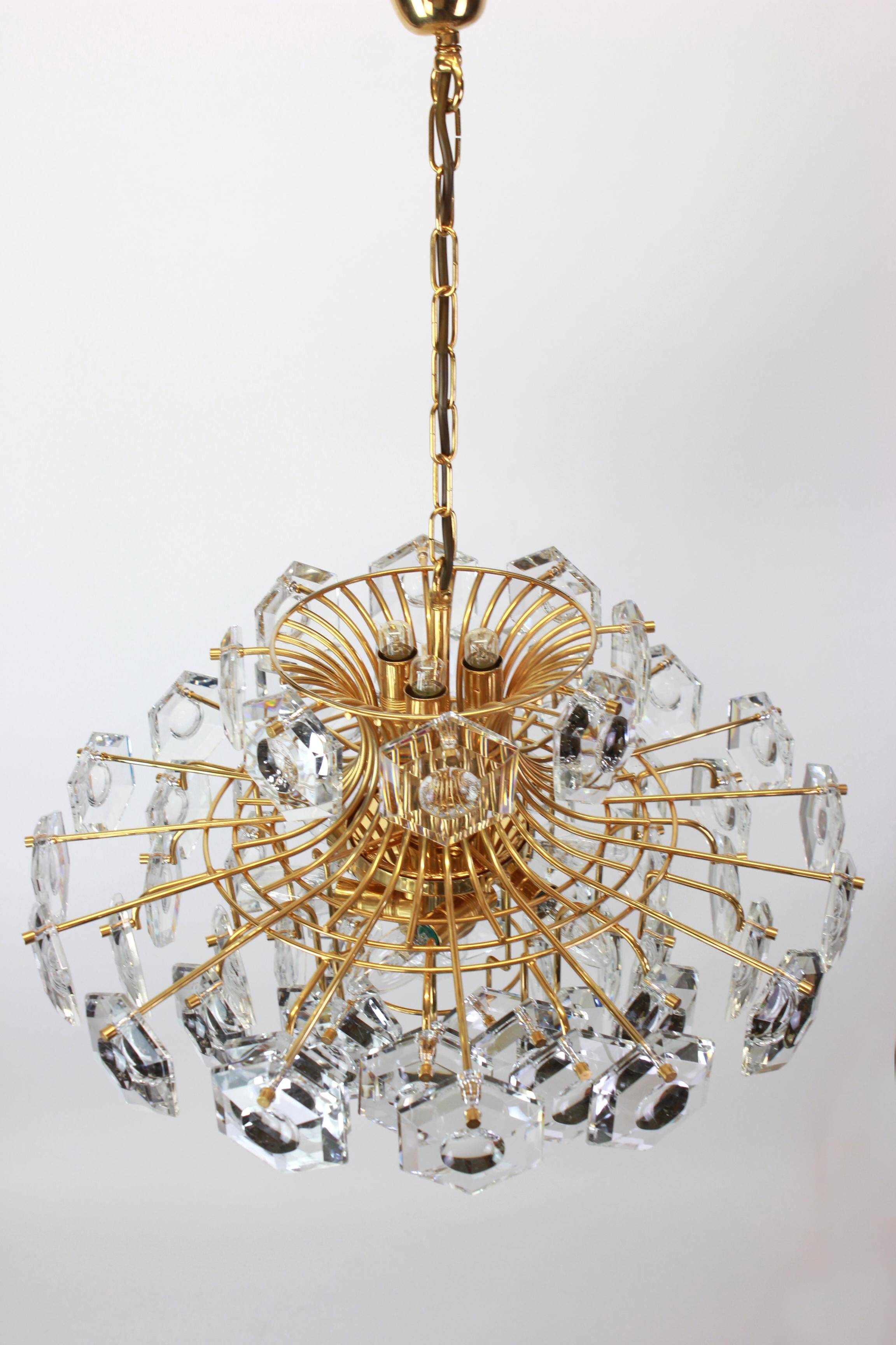 Large gilded brass and crystal chandelier by Kinkeldey, Germany, 1960s.