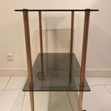 Old vintage rolling trolley, smoked glass trays, gold base
