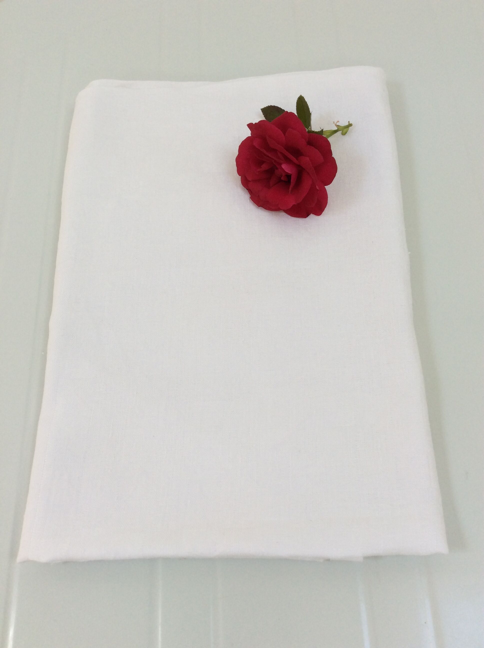 Old white tablecloth square damask cotton