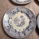 Set of 8 antique English dessert plates by J. Marshall & Co Bosphorus purple earthenware 19th century.