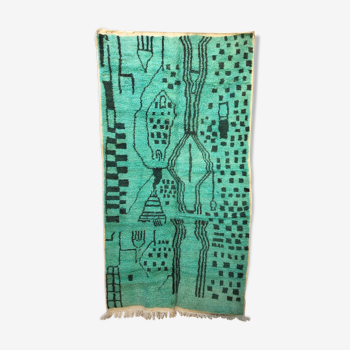 Tapis berbère marocain azilal vert à motifs gris et noir 261x141cm