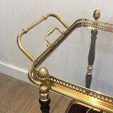 Rolling table in brass and mahogany with removable trays