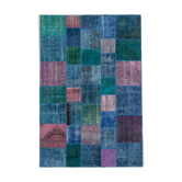 Handmade oriental contemporary 203 cm x 300 cm blue patchwork carpet