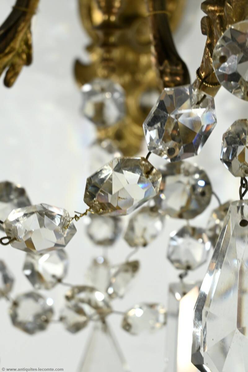 Bronze and Crystal Wall Lights with Pendants, Louis XV style – Late 19th century