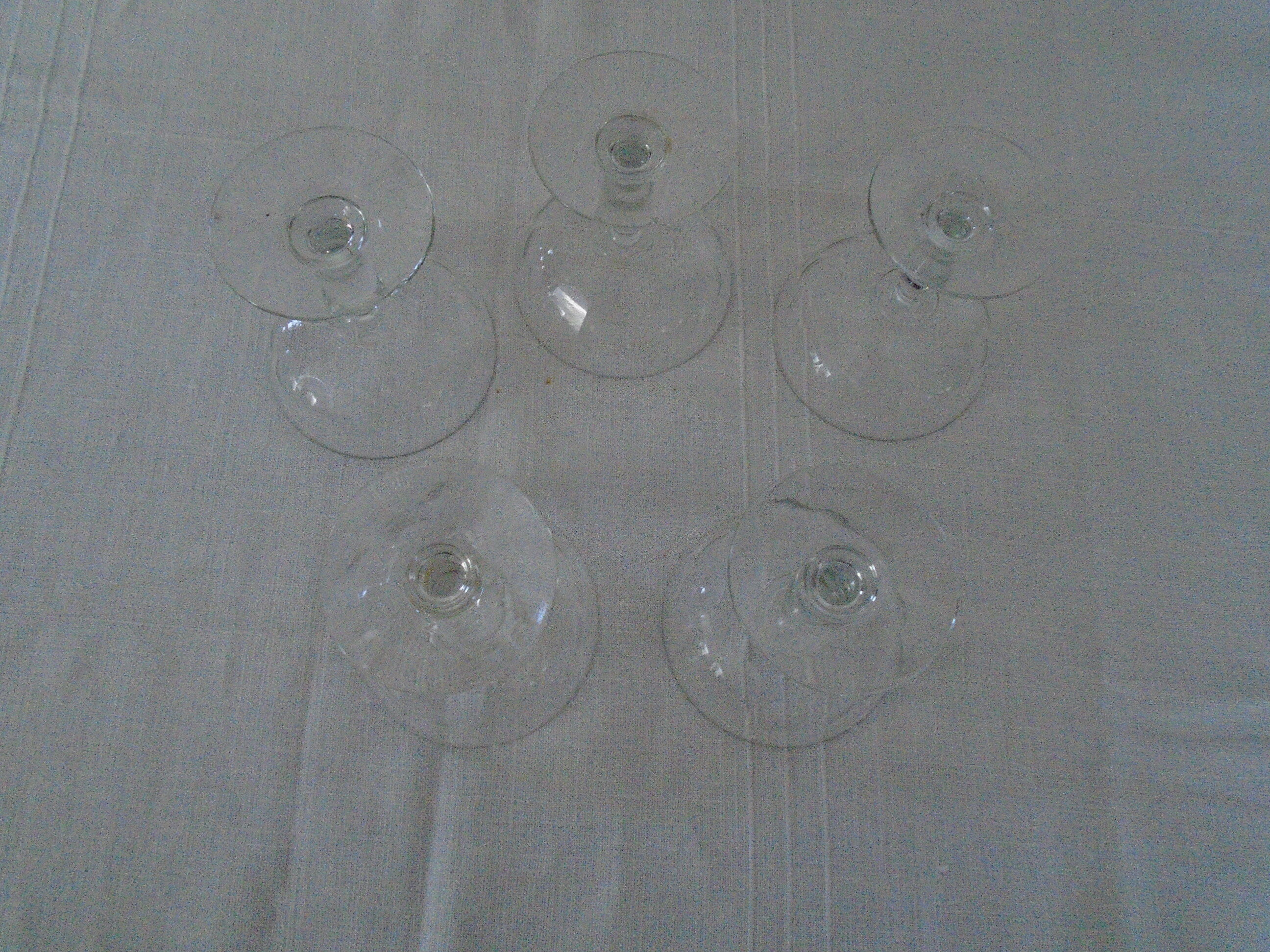 5 Champagne cups faceted old glass bubbled soufflé early 20th century