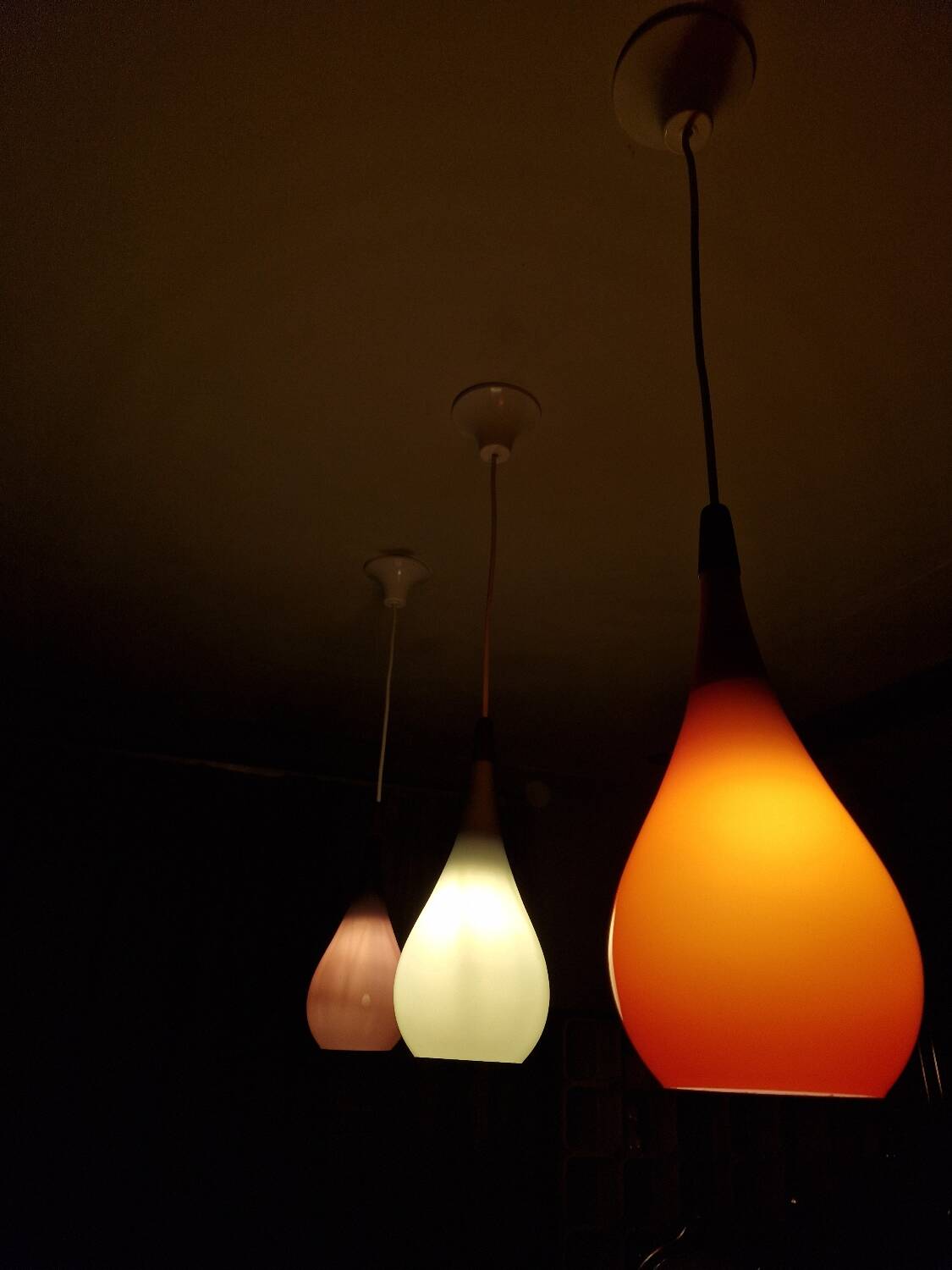 Scandinavian suspension trio Holmegaard 1960, opal glass blown.