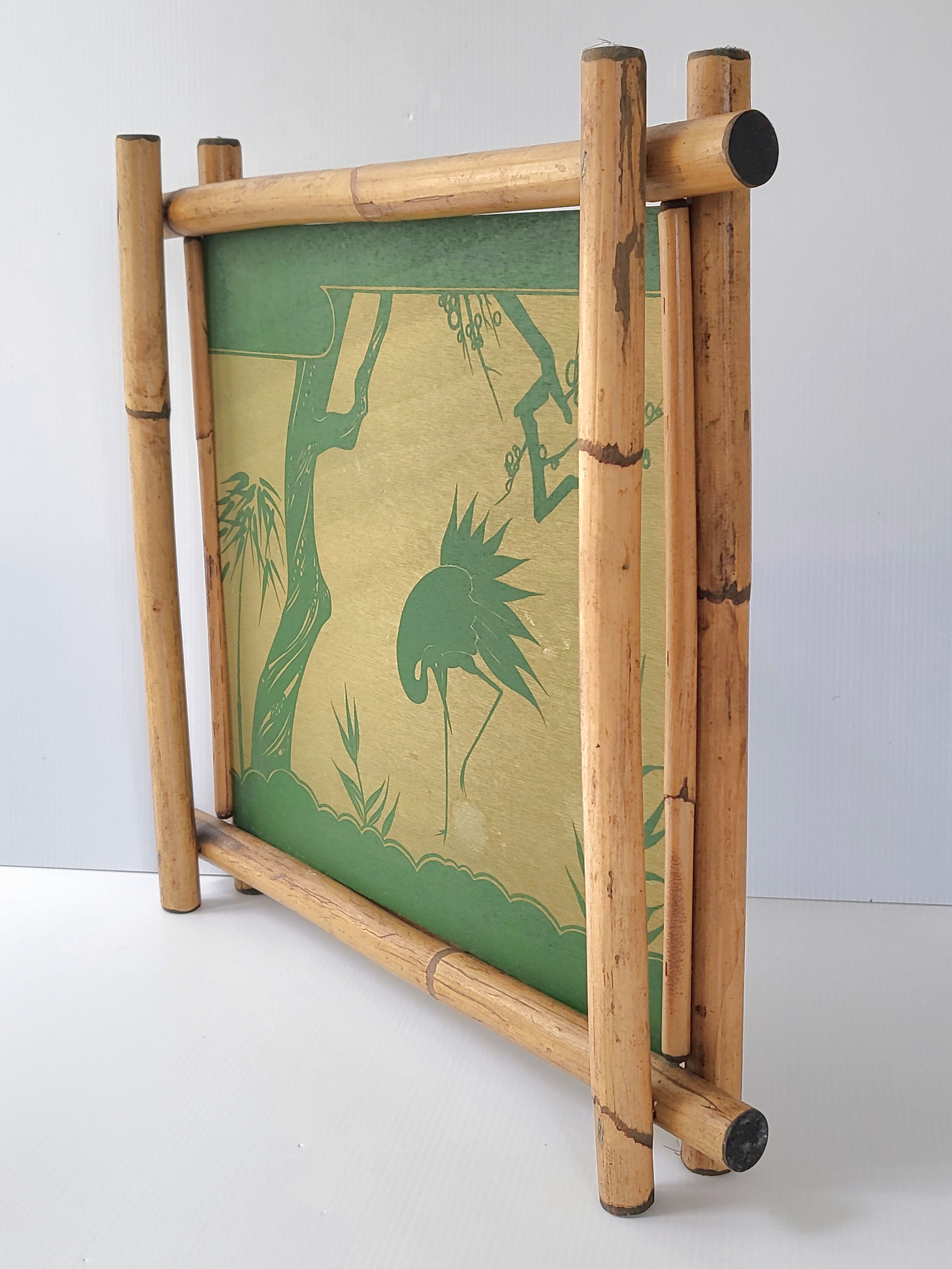 Vintage heron tray in bamboo 1960