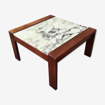 Vintage coffee table square wood and marble
