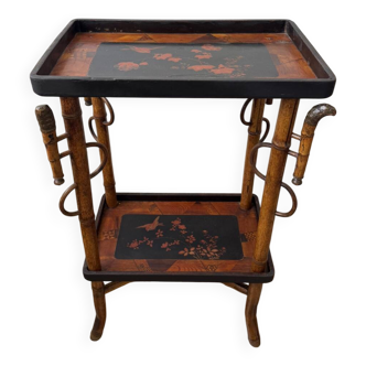 Asian bamboo and antique lacquer pedestal table