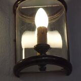 Pair french country brass & curved glass wall lights mirrored back plate 3965