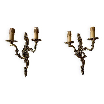 Pair of rocaille bronze wall sconces