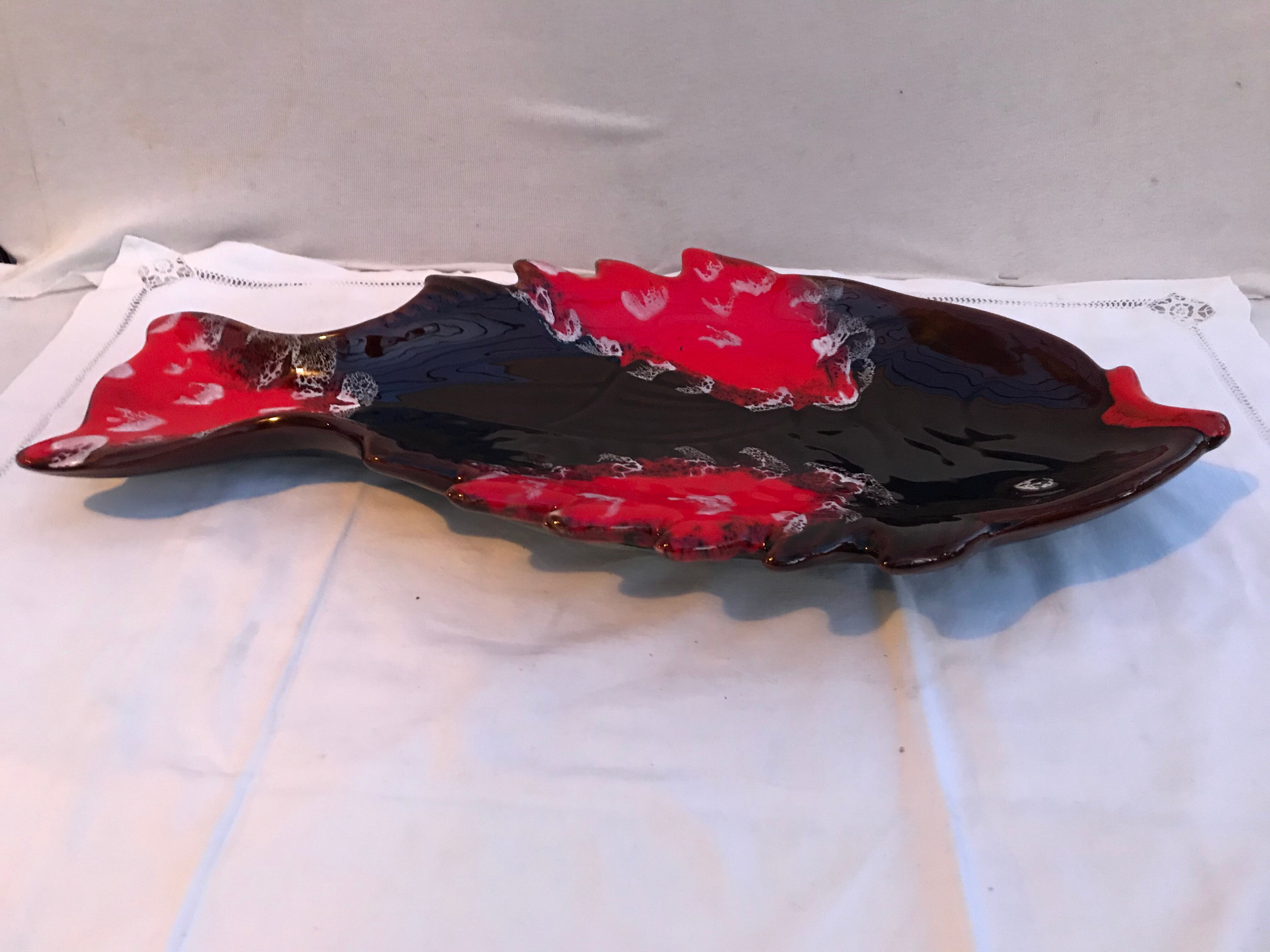 Former raw fish plate vintage red brown