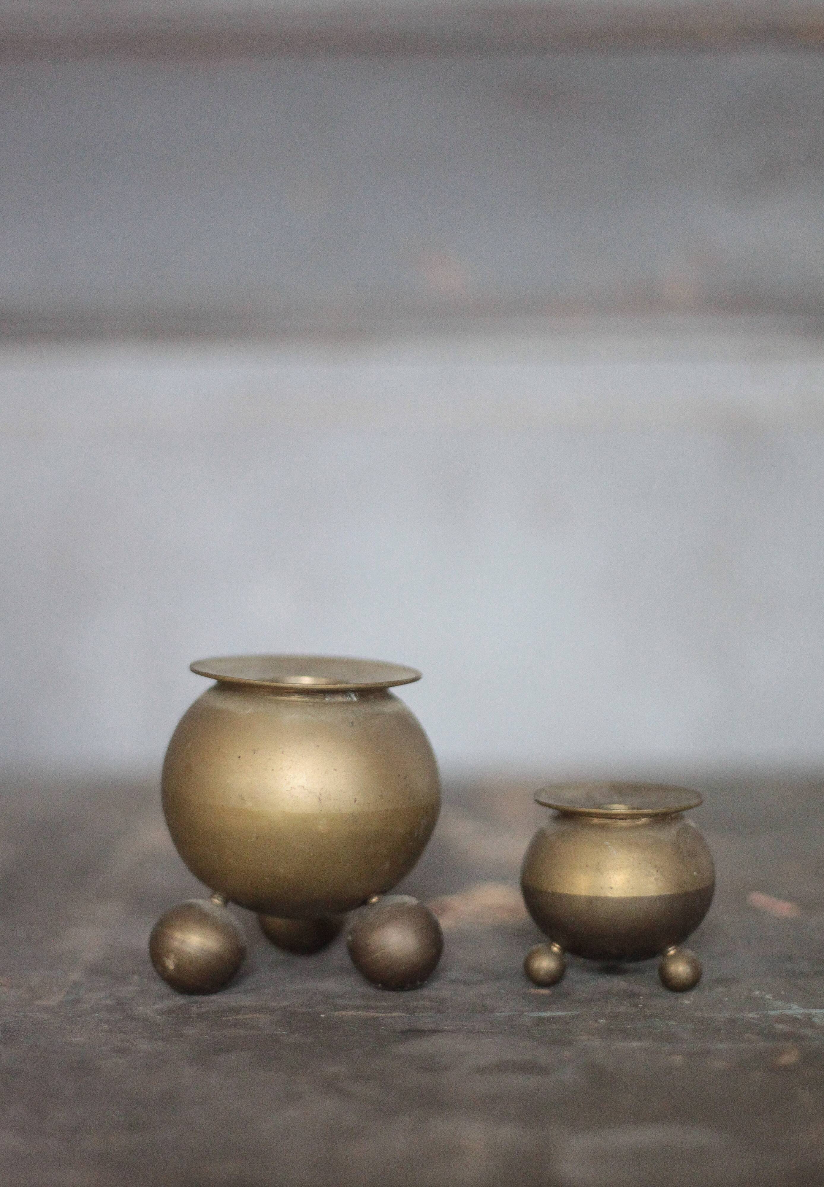 Pair of brass tripod candle holders, Gusum Bruck Sweden, candle holder.