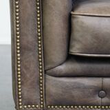 Grey Cowhide Leather Chesterfield Club Armchair in English Style on Casters