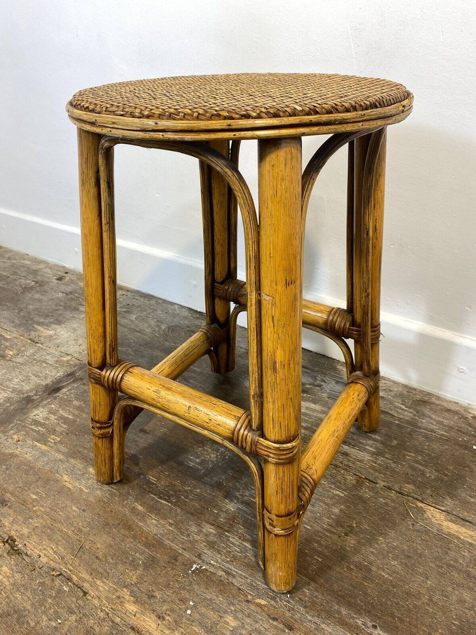 Rattan and cane stool, seaside spirit, mid-20th century.