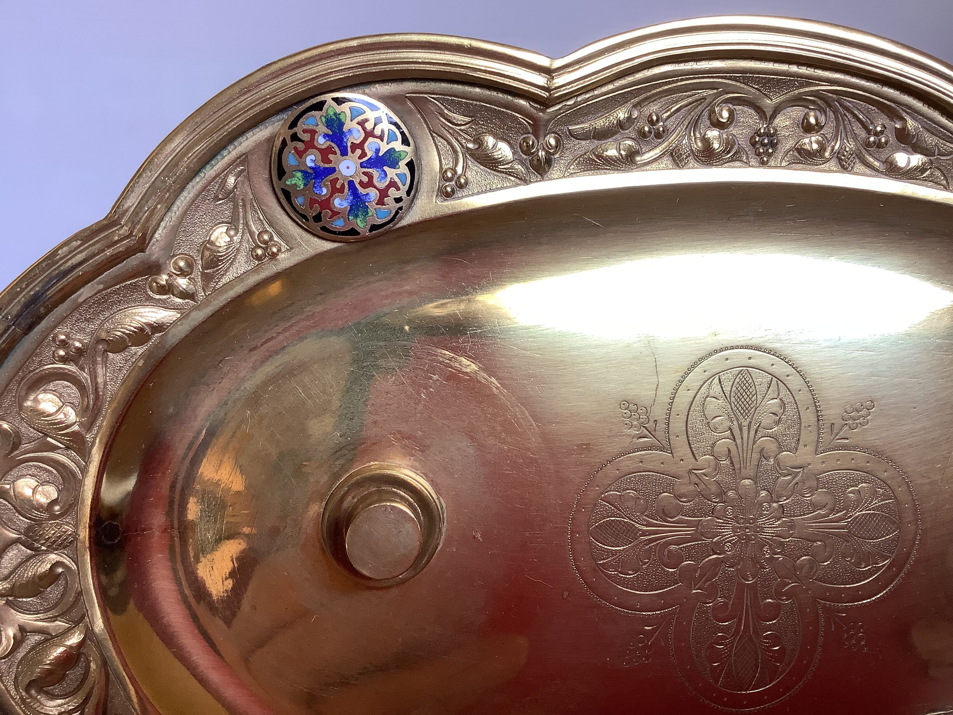 Small brass tray with cloisonné enamel.