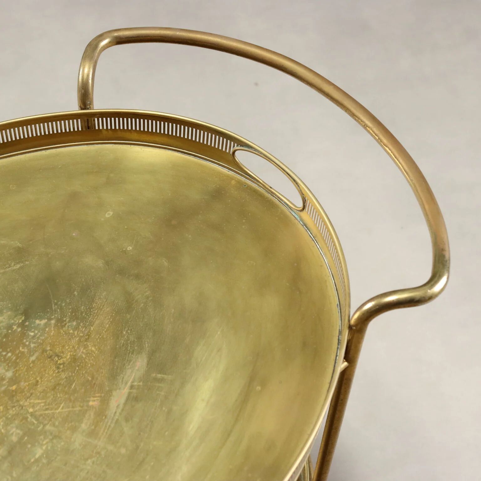 Vintage double-tier brass serving trolley, 1950s design.
