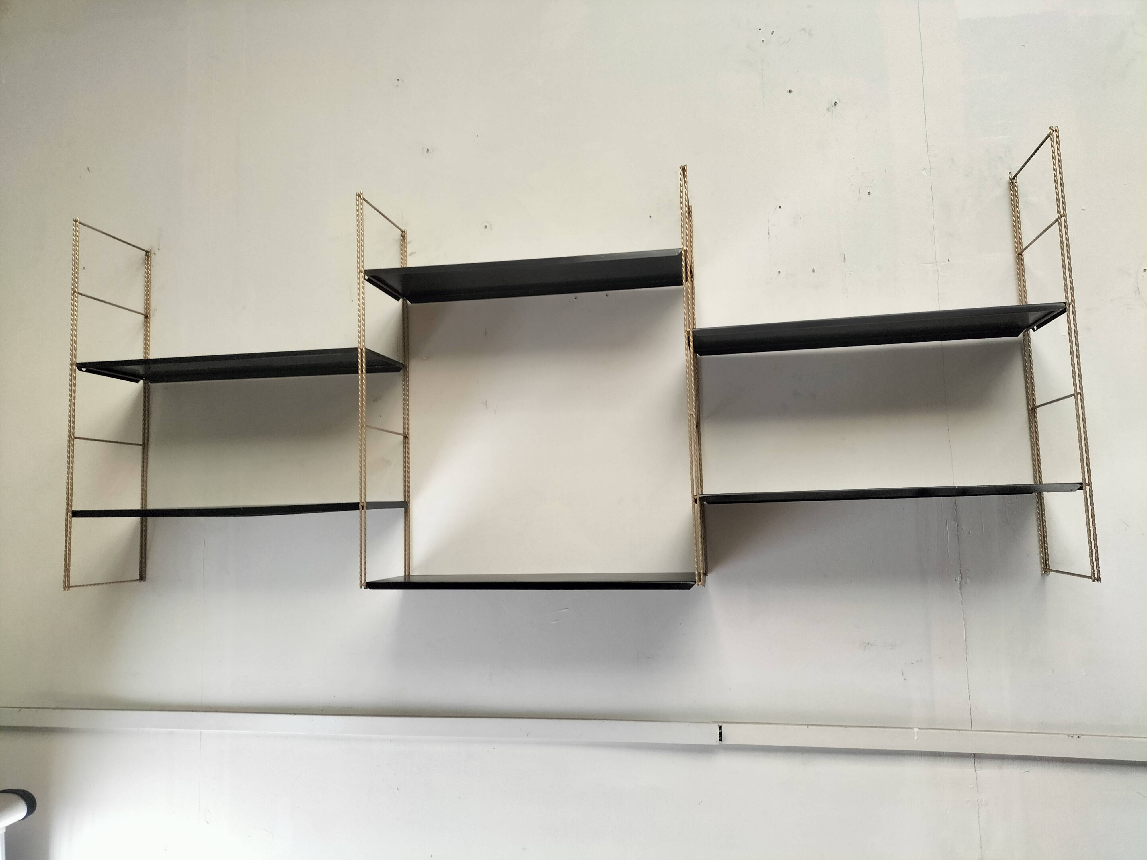 Modular black metal shelf