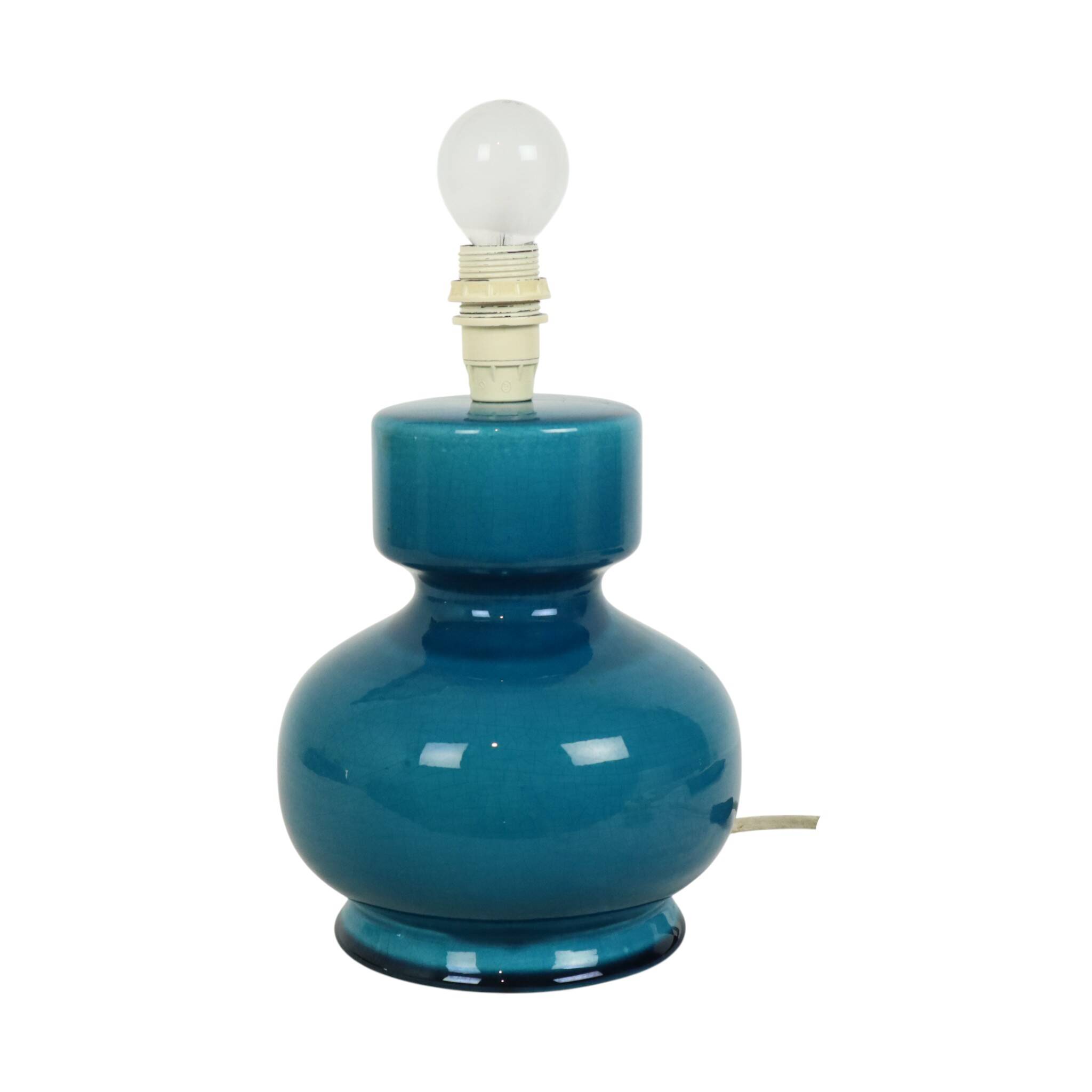Italian Round Blue Ceramic Lamp Cracked 24cm
