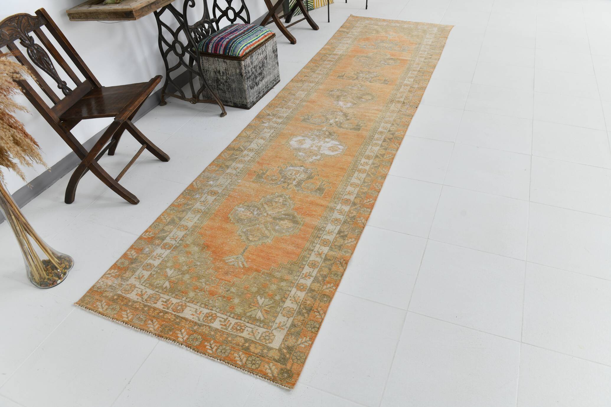 3x12 1960s antique vintage runner rug