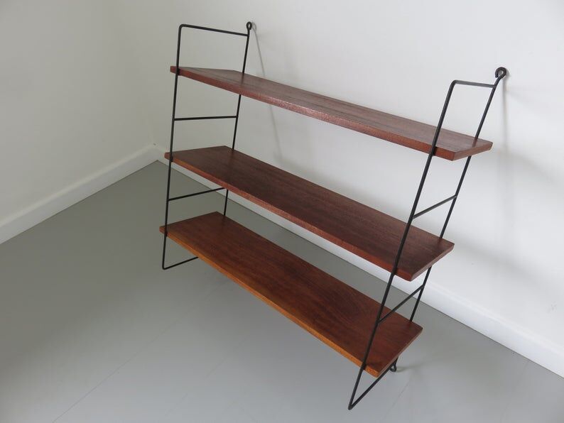 Scandinavian wall shelf modular wood and metal years 60 70