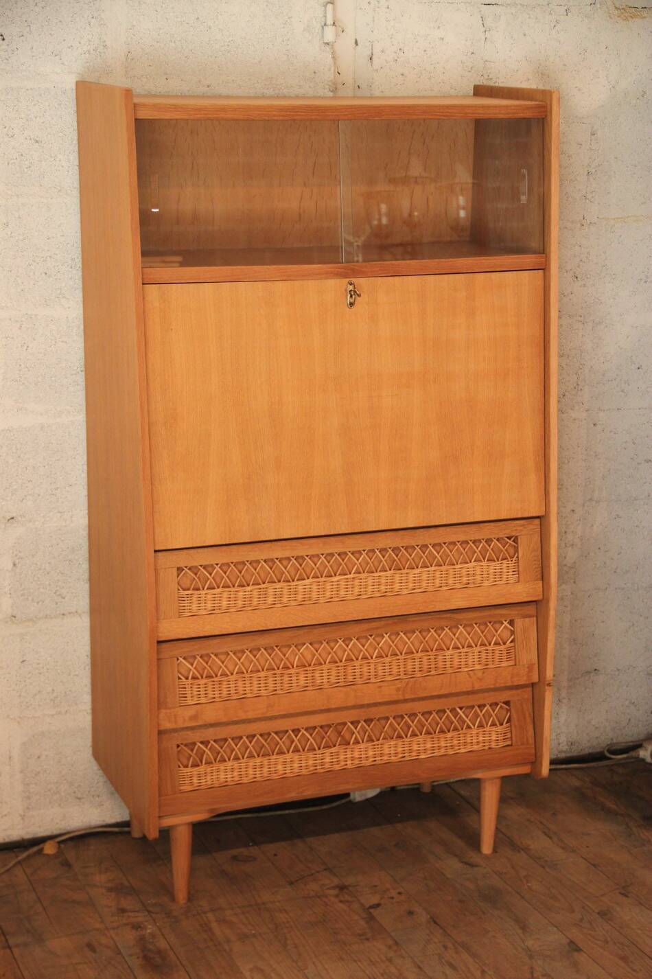 Vintage wicker rattan secretary desk