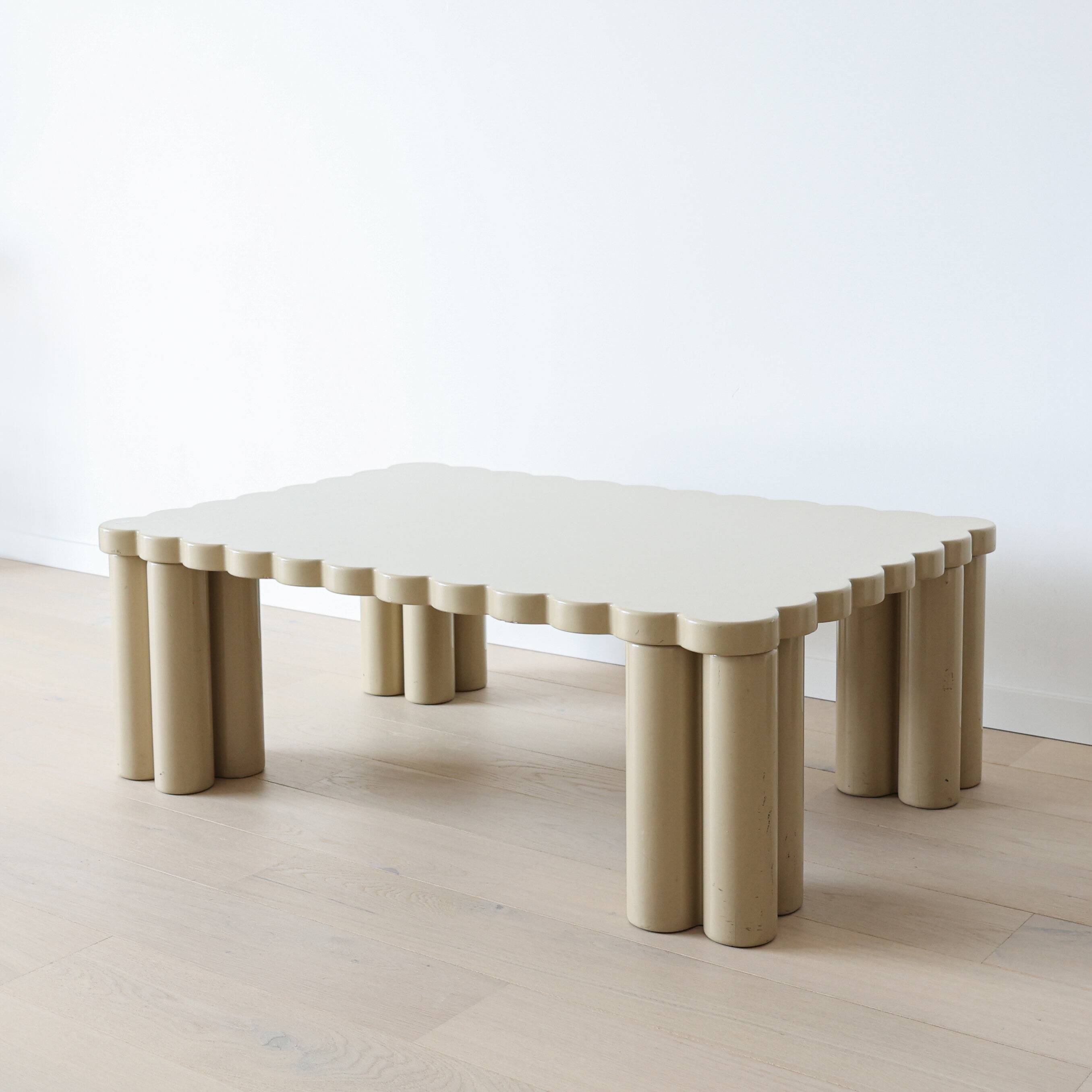 Italian scalloped coffee table in beige lacquer, 1980s