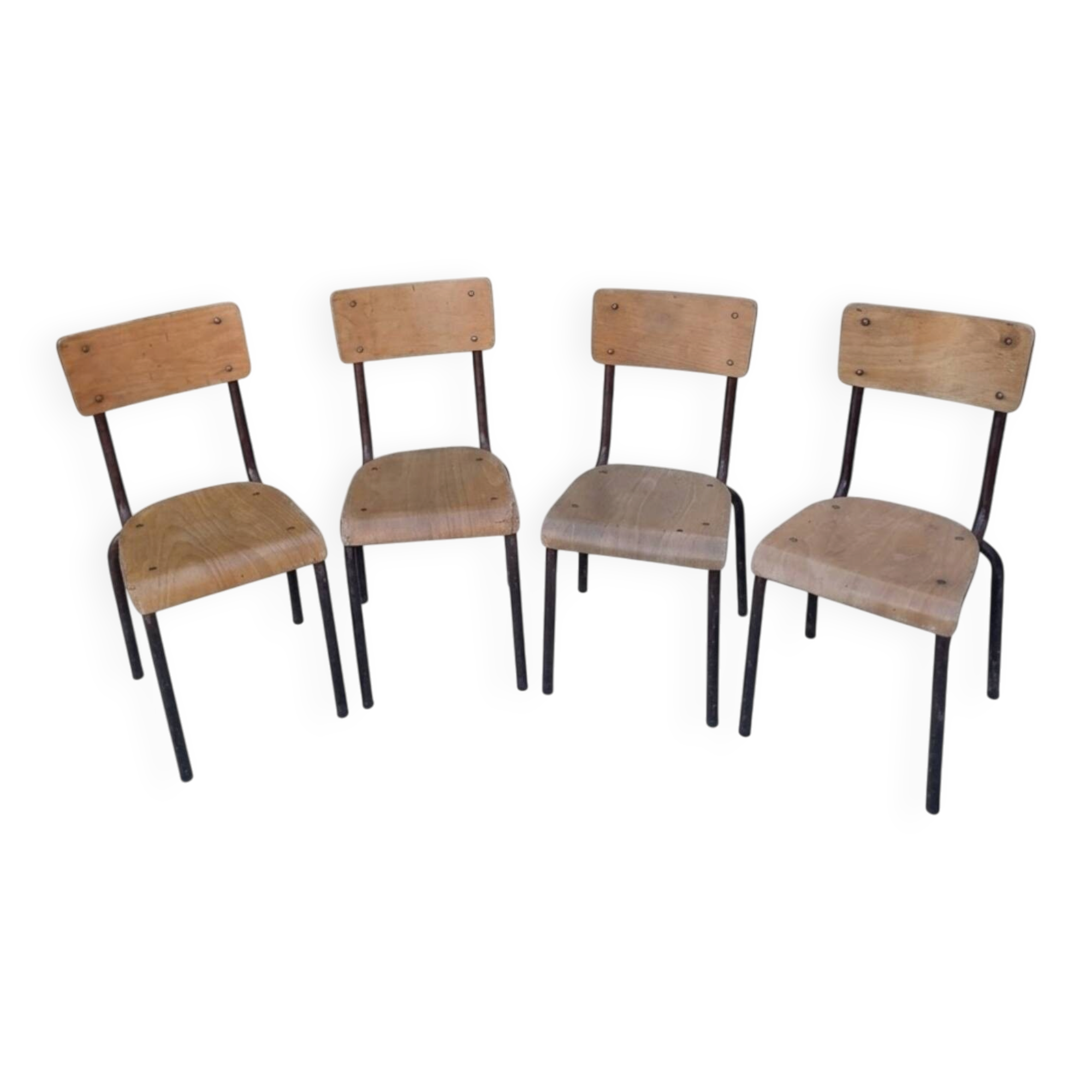 Set of 4 vintage metal and plywood school chairs (2 pairs)