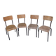 Set of 4 vintage metal and plywood school chairs (2 pairs)