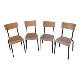 Set of 4 vintage metal and plywood school chairs (2 pairs)