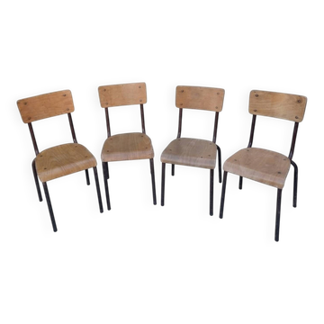 Set of 4 vintage metal and plywood school chairs (2 pairs)