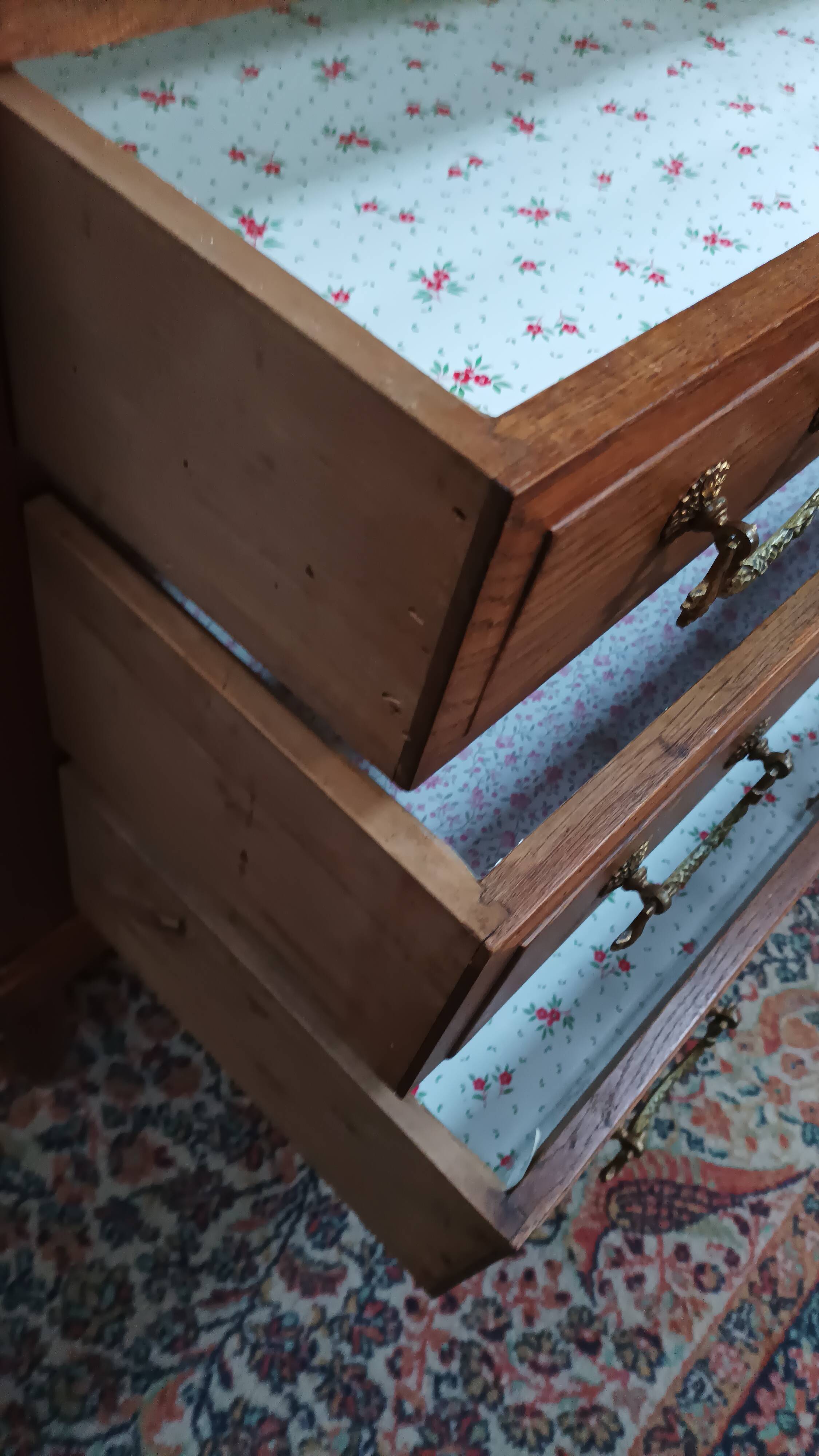 Louis XVI style chest of drawers in oak and marble top
