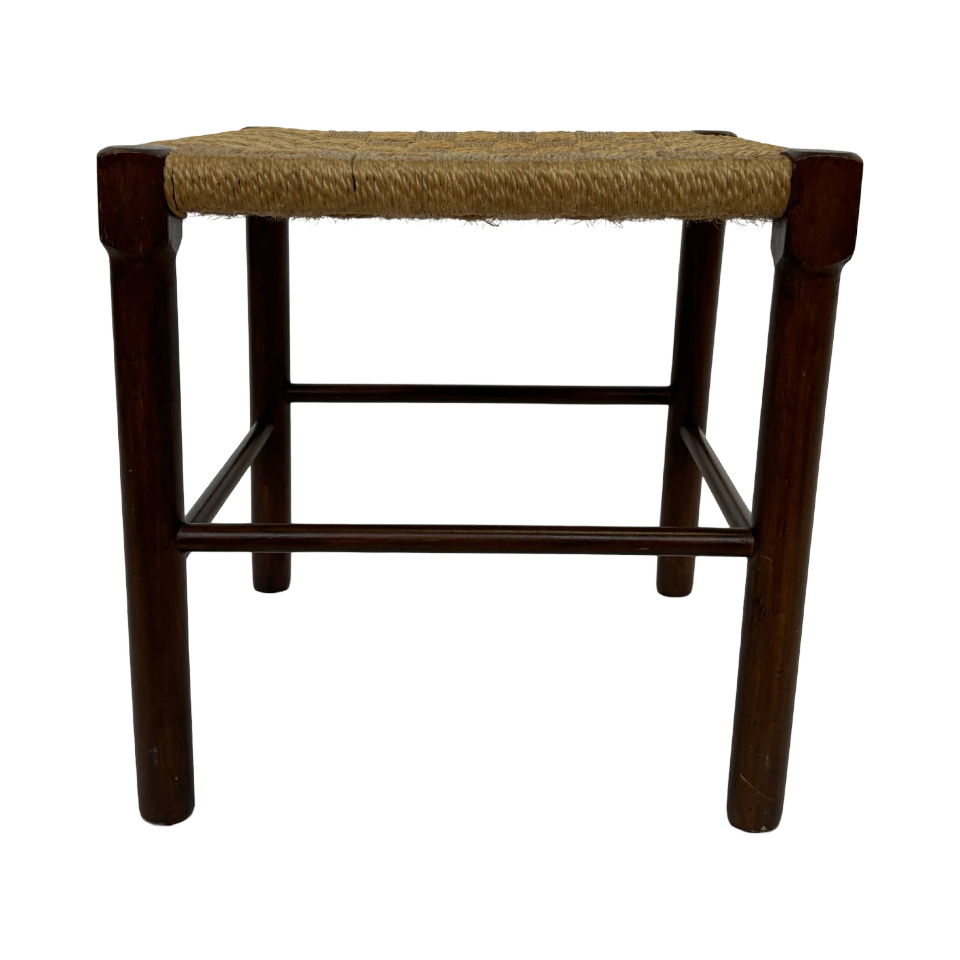 Vintage Wooden Stool With Rope Seat 60s Minimalist