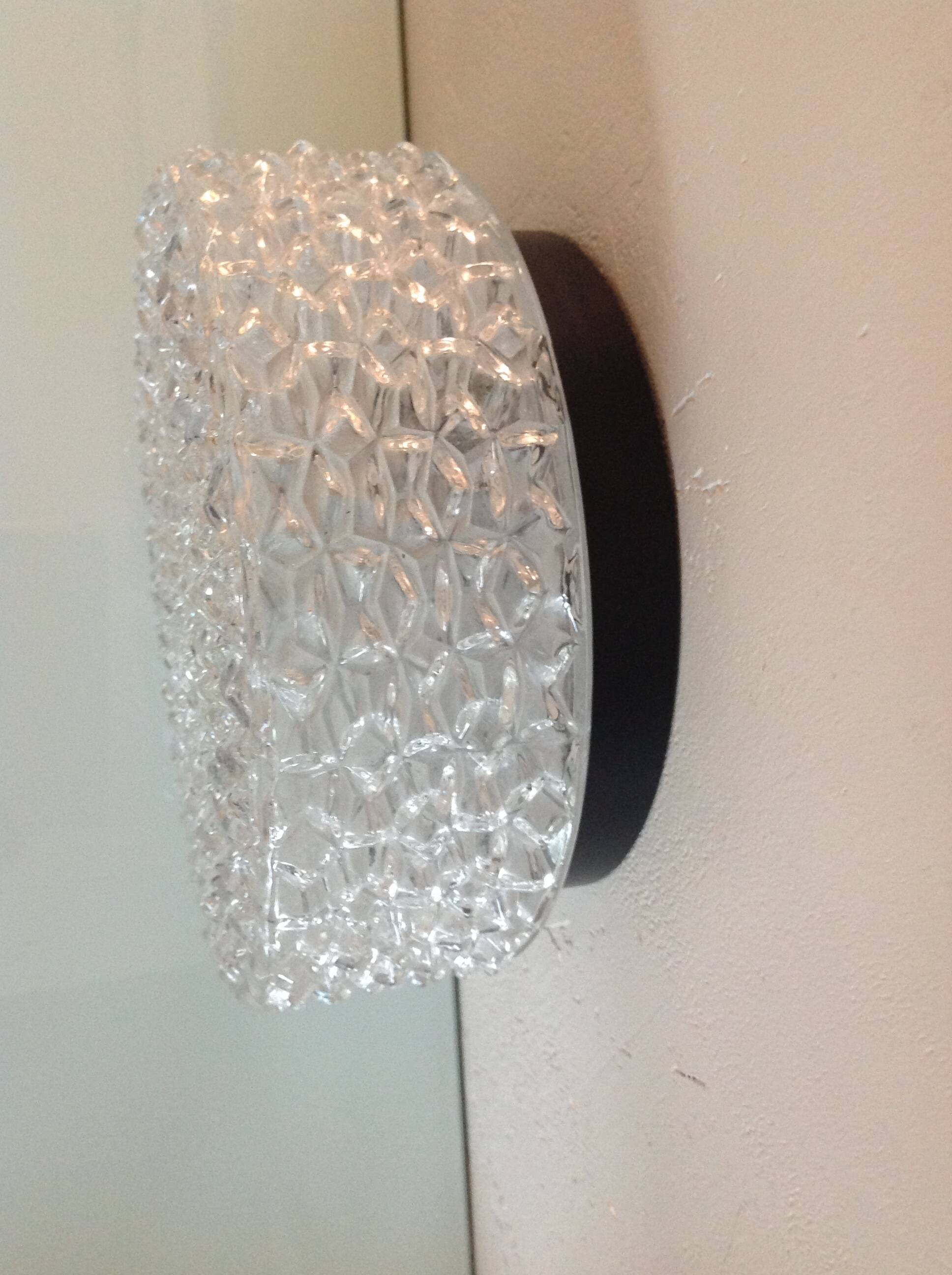 Plafonnier rond en verre pointes de diamants par RZB Leuchten / vintage années 60-70