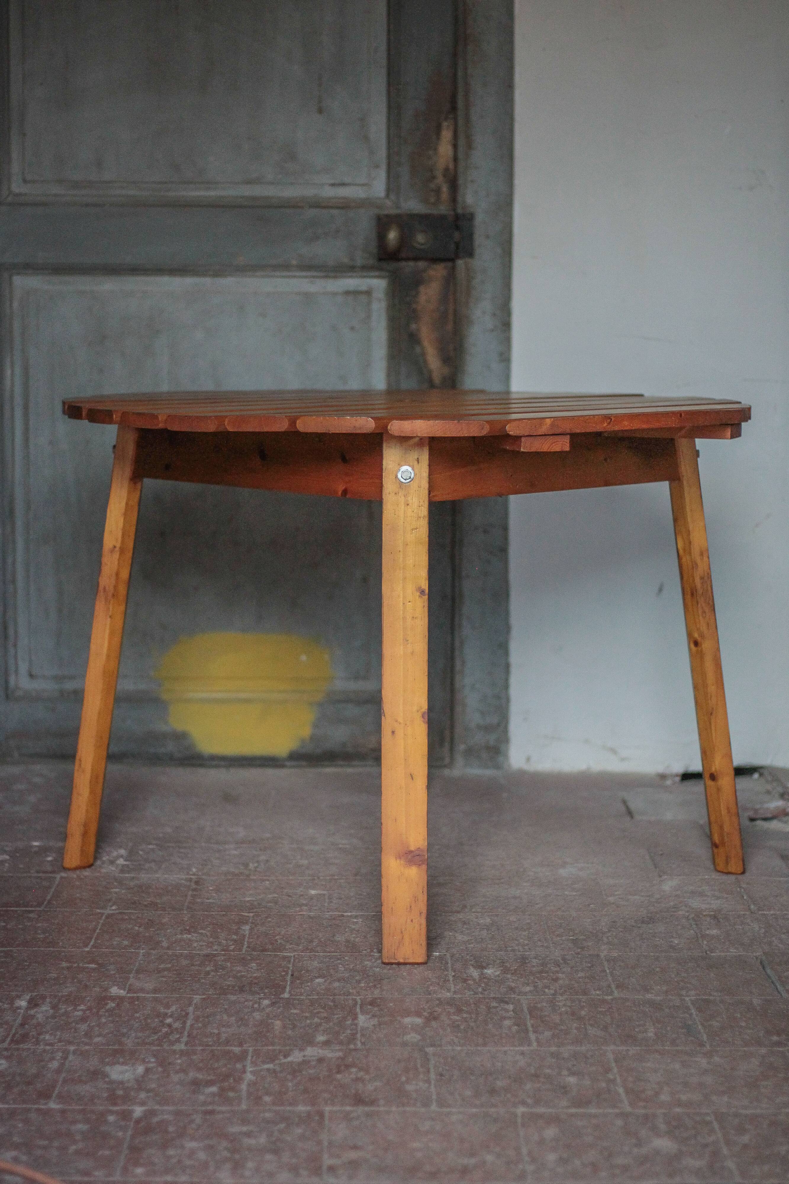 Vintage round pine table, slatted pine table, vintage table, pine furniture